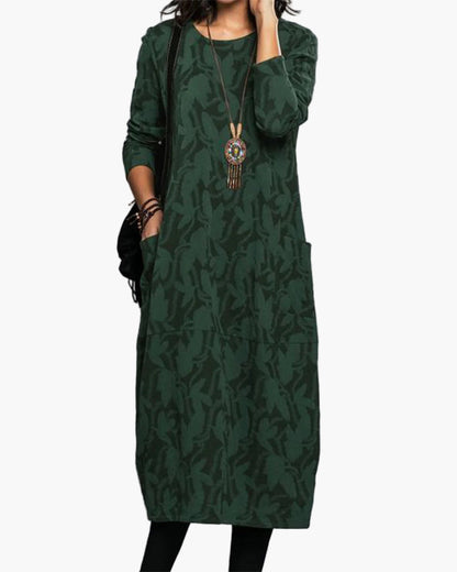 Damen Freizeitkleid im lockeren Boho-Stil – Elegantes Langarm Midi-Kleid für Alltag und Büro