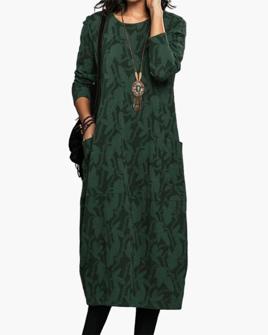 Damen Freizeitkleid im lockeren Boho-Stil – Elegantes Langarm Midi-Kleid für Alltag und Büro