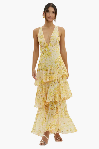 Damen Maxi Abendkleid Elegant Plissee Rüschen Sommerfest