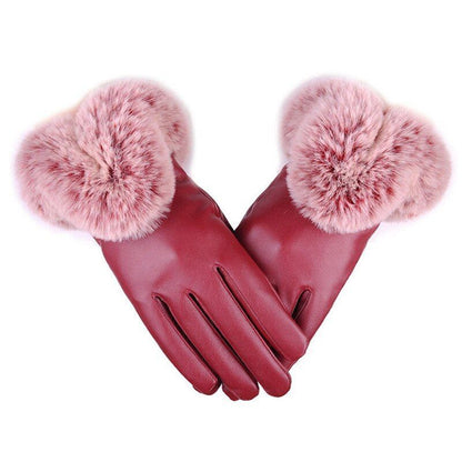 Damen Handschuhe mit Kunstpelzbesatz