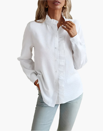 Damen Chiffon Bluse mit Rüschenkragen – Eleganter Alltagsstil für Büro & Freizeit