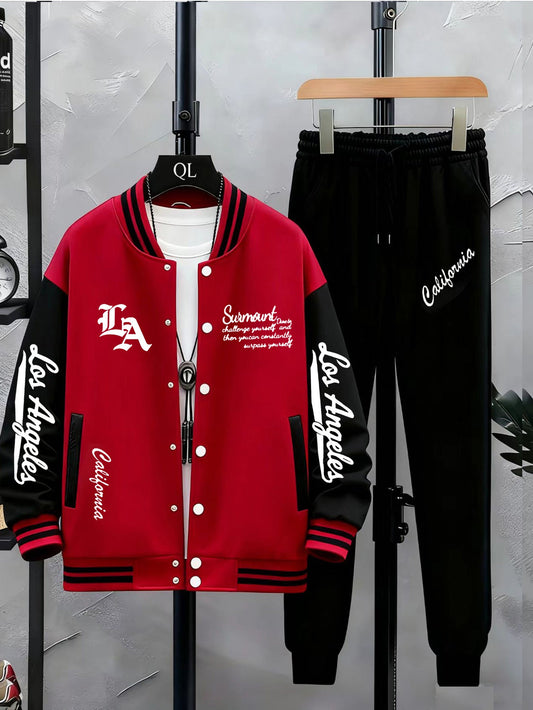 Baseballjacke und Trainingshose Set für Herren - Sportanzug mit "Los Angeles" Schriftzug
