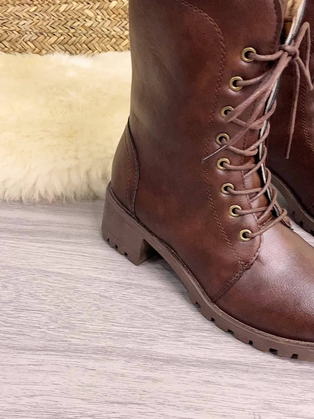 Braune Schnürstiefel Damen mit Warmfutter und Reißverschluss