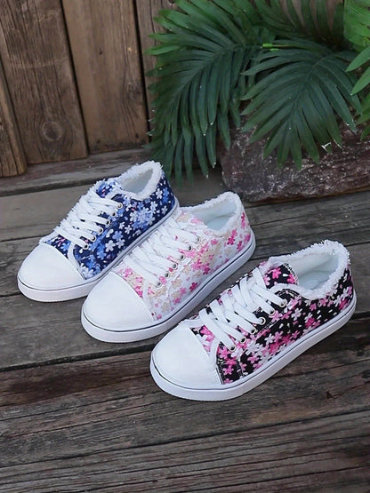 Damen Sneaker mit Blumenmuster – Modische Freizeitschuhe für Alltag und Spaziergänge