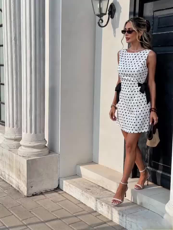 Damen Polka Dot Etuikleid mit Schleifen – Elegantes Partykleid für besondere Anlässe