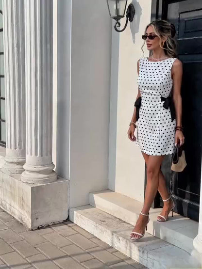 Damen Polka Dot Etuikleid mit Schleifen – Elegantes Partykleid für besondere Anlässe