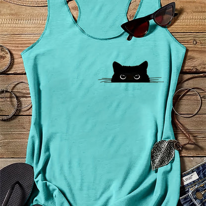 Damen Tanktop mit Katzenmotiv – Lustiges Freizeitshirt für Katzenliebhaberinnen