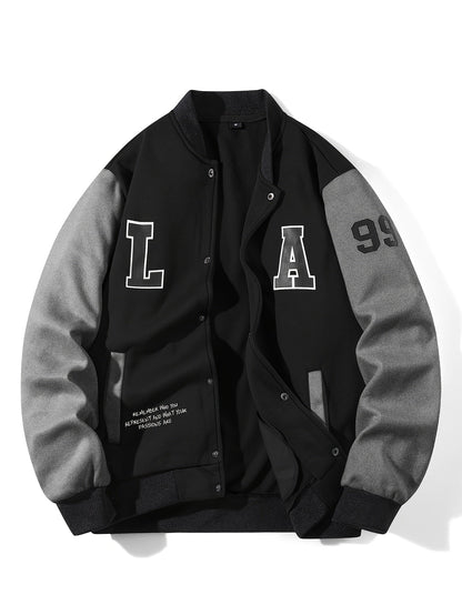 College Jacke Unisex mit Kontrastärmeln und Druckknöpfen, Baseball Bomberjacke