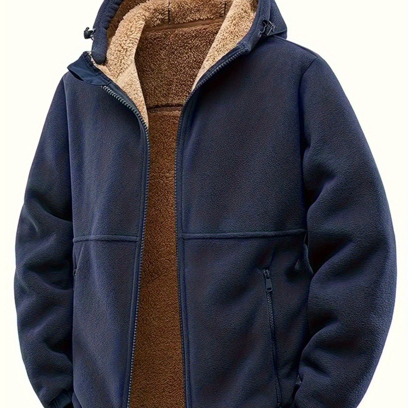 Herren Winterjacke mit Kapuze und Teddyfutter, Reißverschluss, warm