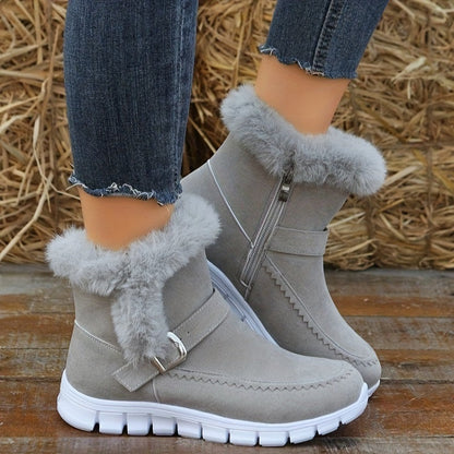 Damen Winterstiefeletten mit Futter, Schnalle und Kunstpelzbesatz
