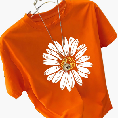Damen T-Shirt mit Gänseblümchen-Print – Lässiges Sommer Oberteil im Boho-Stil