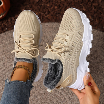Damen Sneaker Rot mit Schnürung & Plüschfutter | Winter Sport Freizeit Schuhe