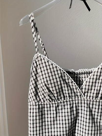 Damen Karierter Ärmelloser Top mit Schmeichelnder Passform – Modischer Freizeit-Look für Sommer & Urlaub