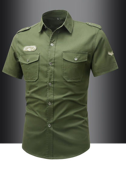 Herren Utility Kurzarm-Hemd im Military-Style mit Brusttaschen und Schulterklappen