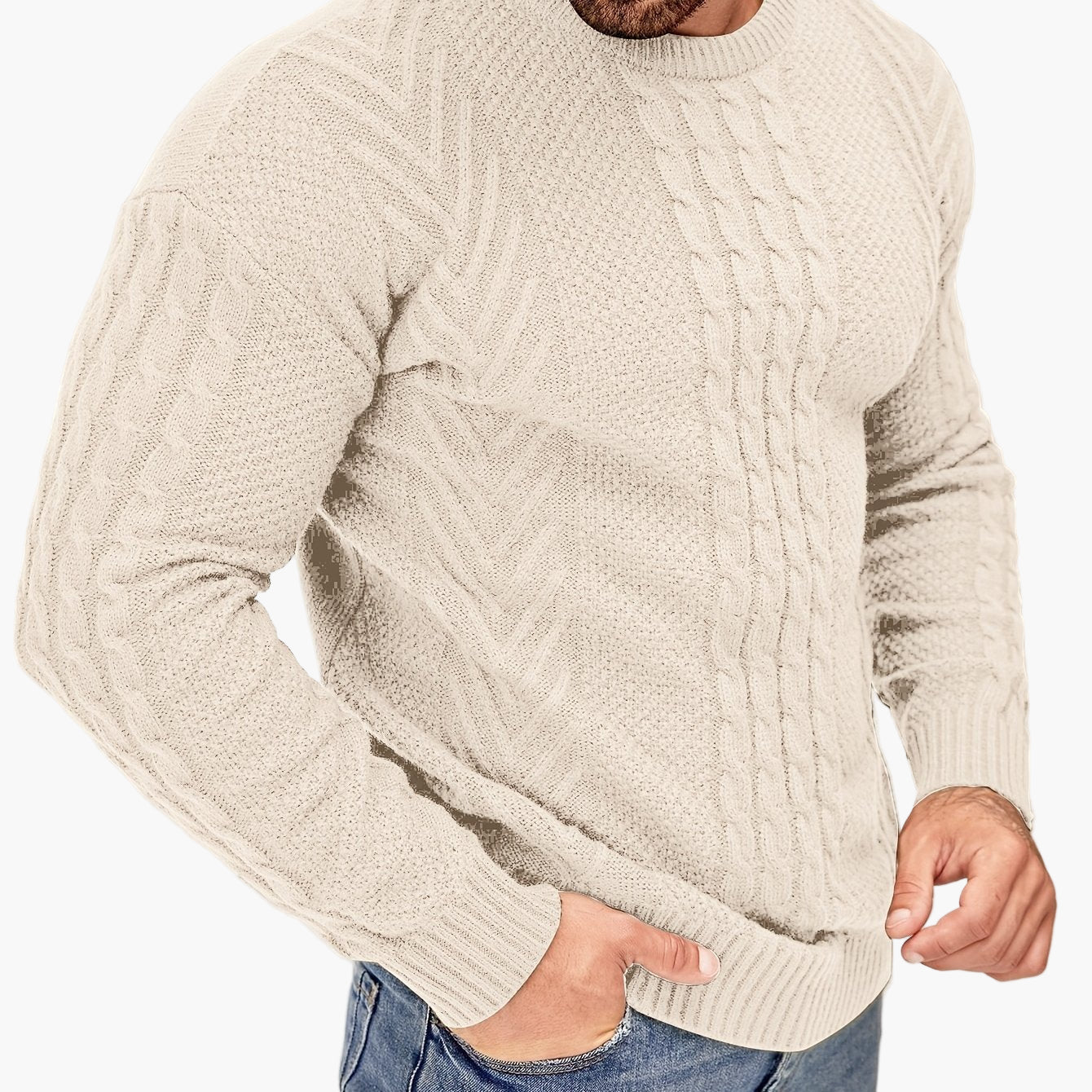 Herren Strickpullover mit Zopfmuster – Modischer Freizeitpulli für Herbst & Winter