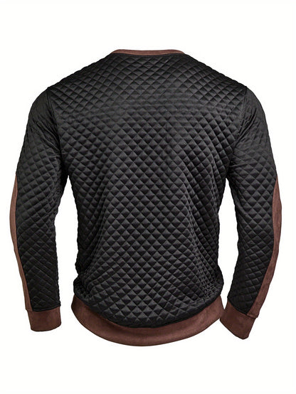 Herren Stepp-Sweatshirt Schwarz Braun Rundhals Langarm Winter