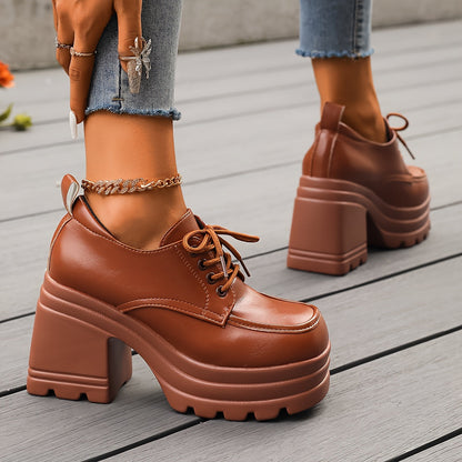 Damen Plateauschuhe Retro Oxford Stil – Modische Chunky Schnürschuhe für Alltag und Ausgehen