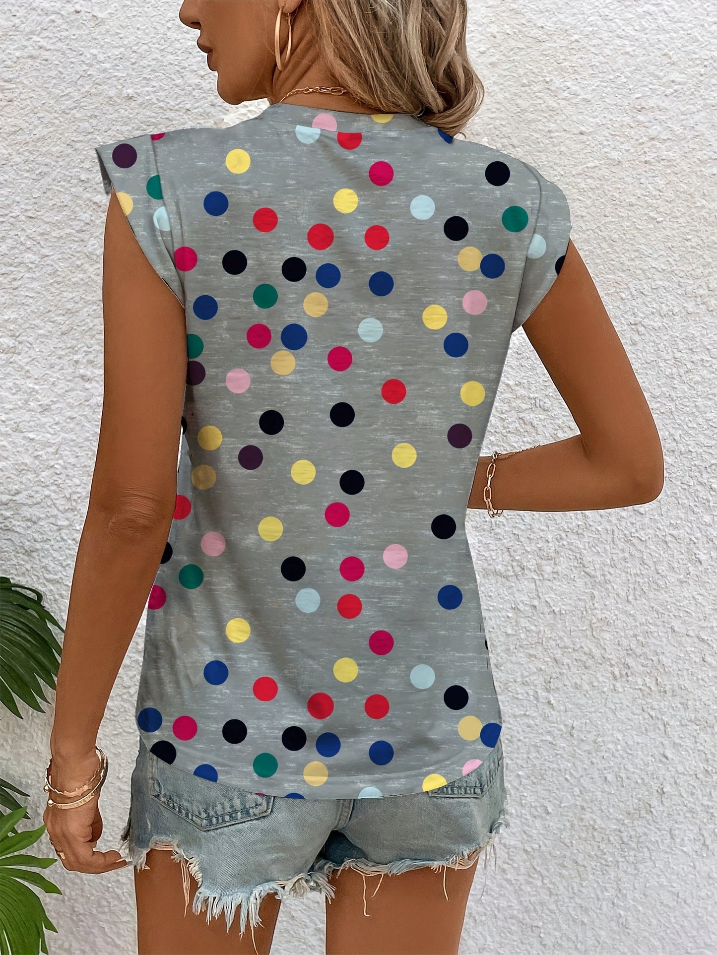 Damen Polka Dot Top mit Schulter-Details – Stilvolles Freizeitshirt