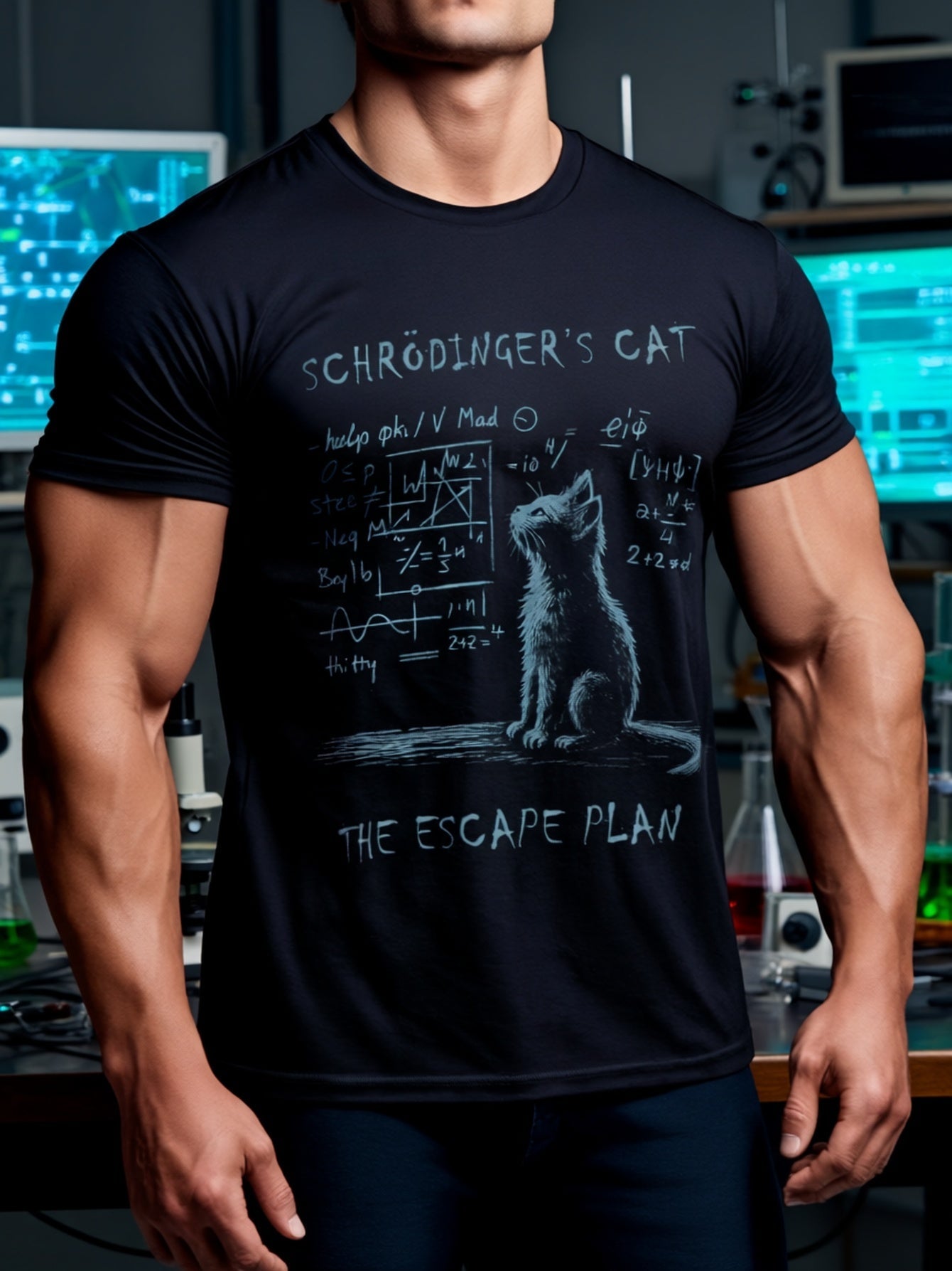 Herren T-Shirt Schrödingers Katze Escape Plan Wissenschaft Humor Freizeit