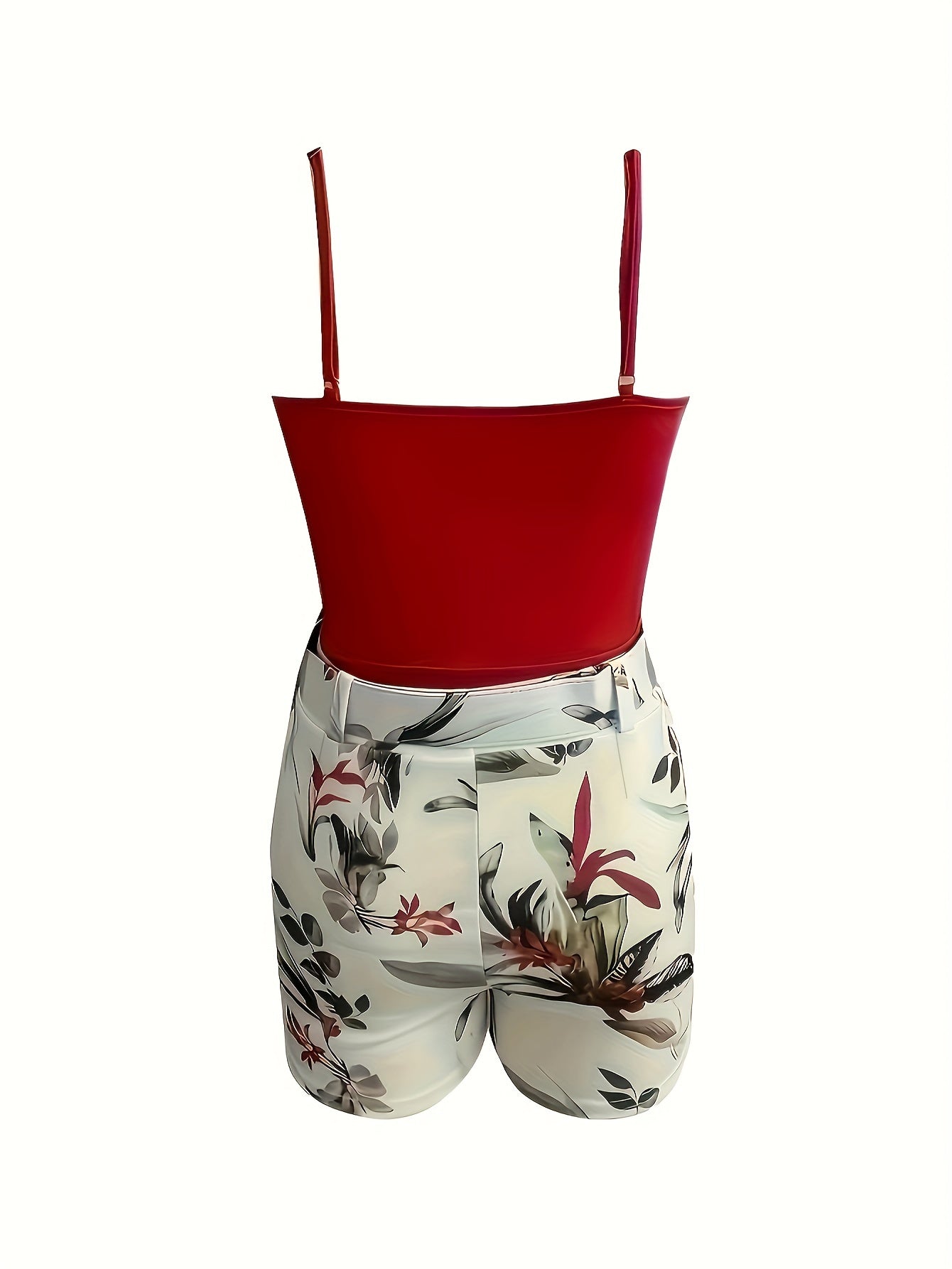 Damen Sommer-Set – Eleganter Jumpsuit mit Blumenmuster und Taillengürtel, Ideal für Freizeit und Urlaub