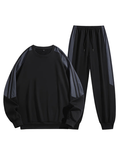 Herren Trainingsanzug Freizeit Sport Set – Bequemes Sweatshirt und Jogginghose im modernen Streifen-Design