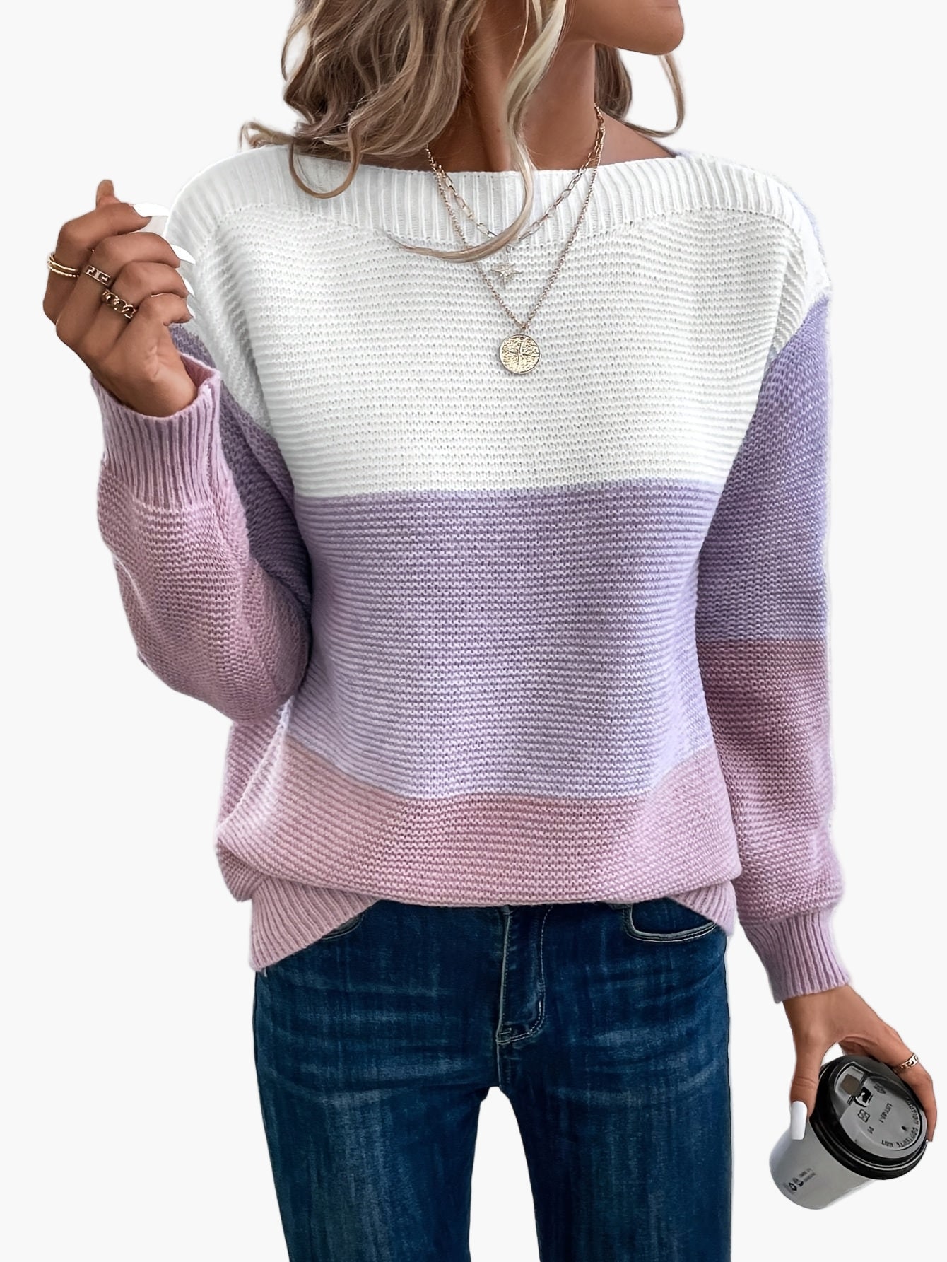 Damen Strickpullover im Colorblock-Design – Eleganter Freizeitpullover für Herbst und Winter