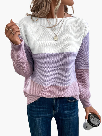 Damen Strickpullover im Colorblock-Design – Eleganter Freizeitpullover für Herbst und Winter