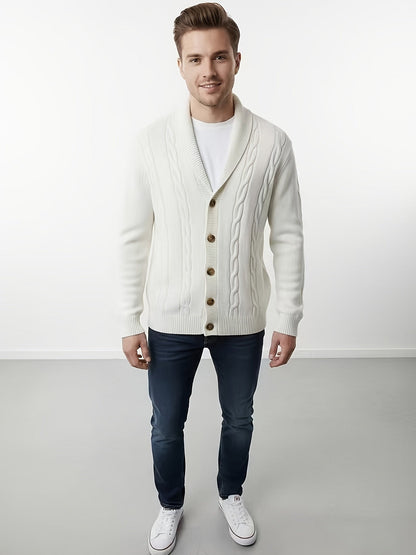 Herren Strickjacke Zopfmuster mit Schalkragen und Knöpfen