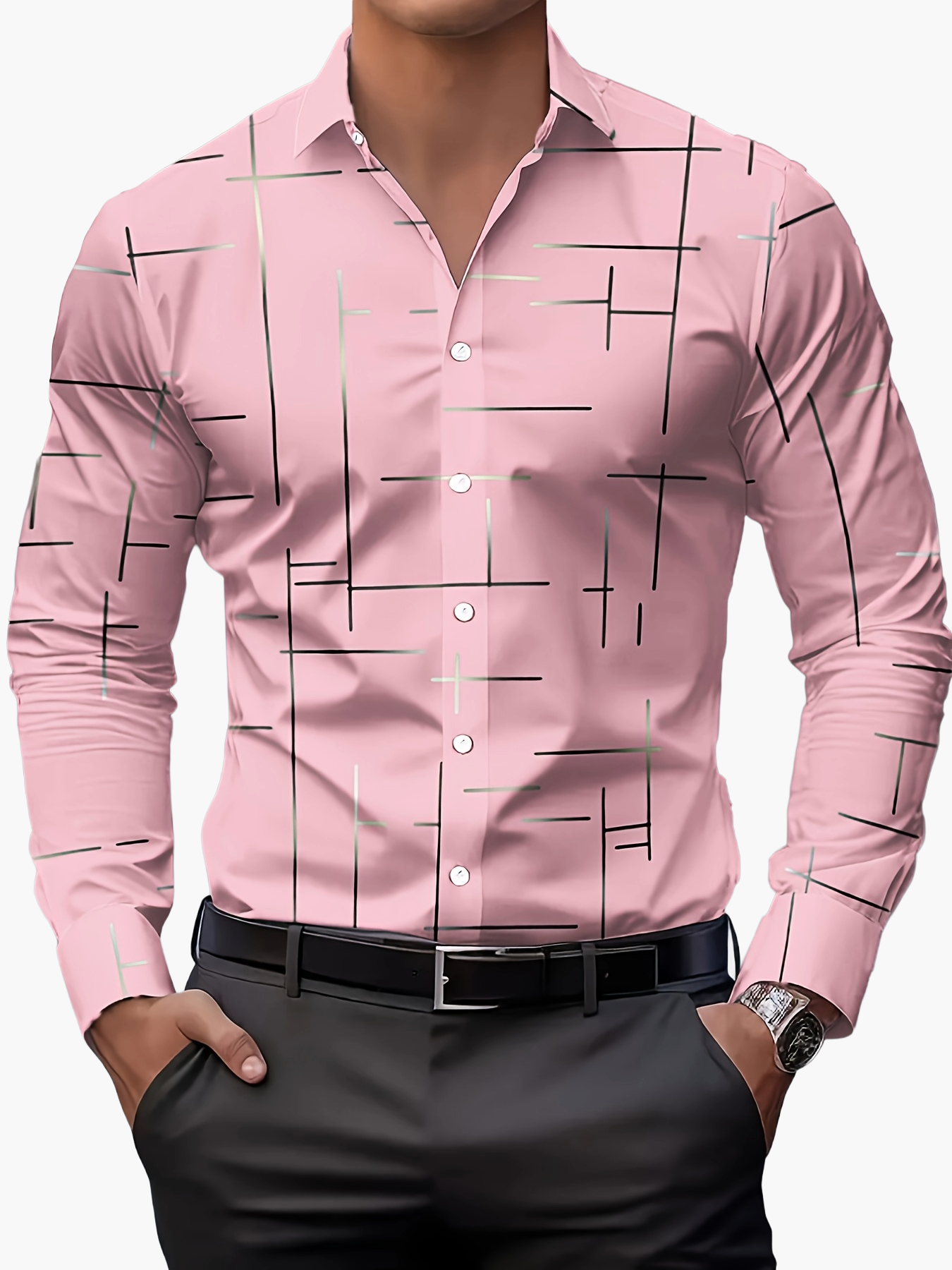 Herren Modernes Business-Freizeithemd mit Geometrischem Print, Stilvoll für Büro und Alltag