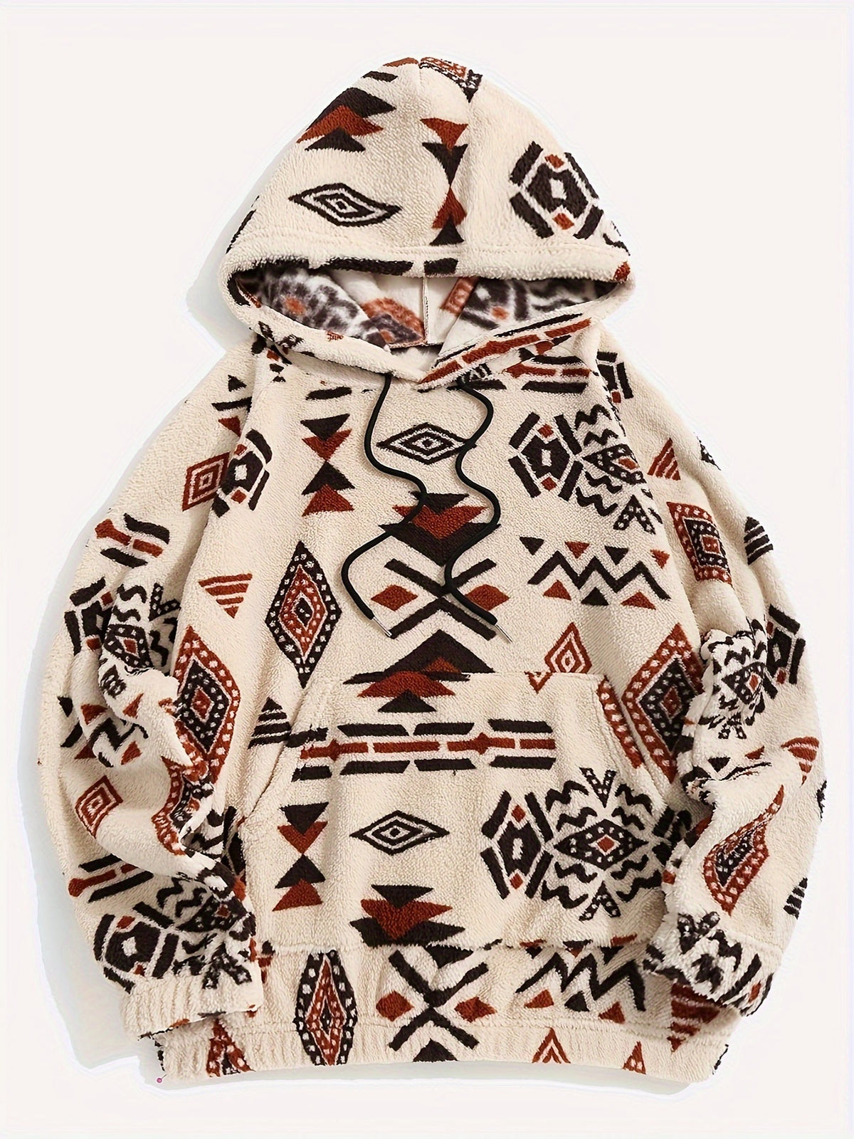 Fleece Hoodie mit Muster Kapuzenpullover