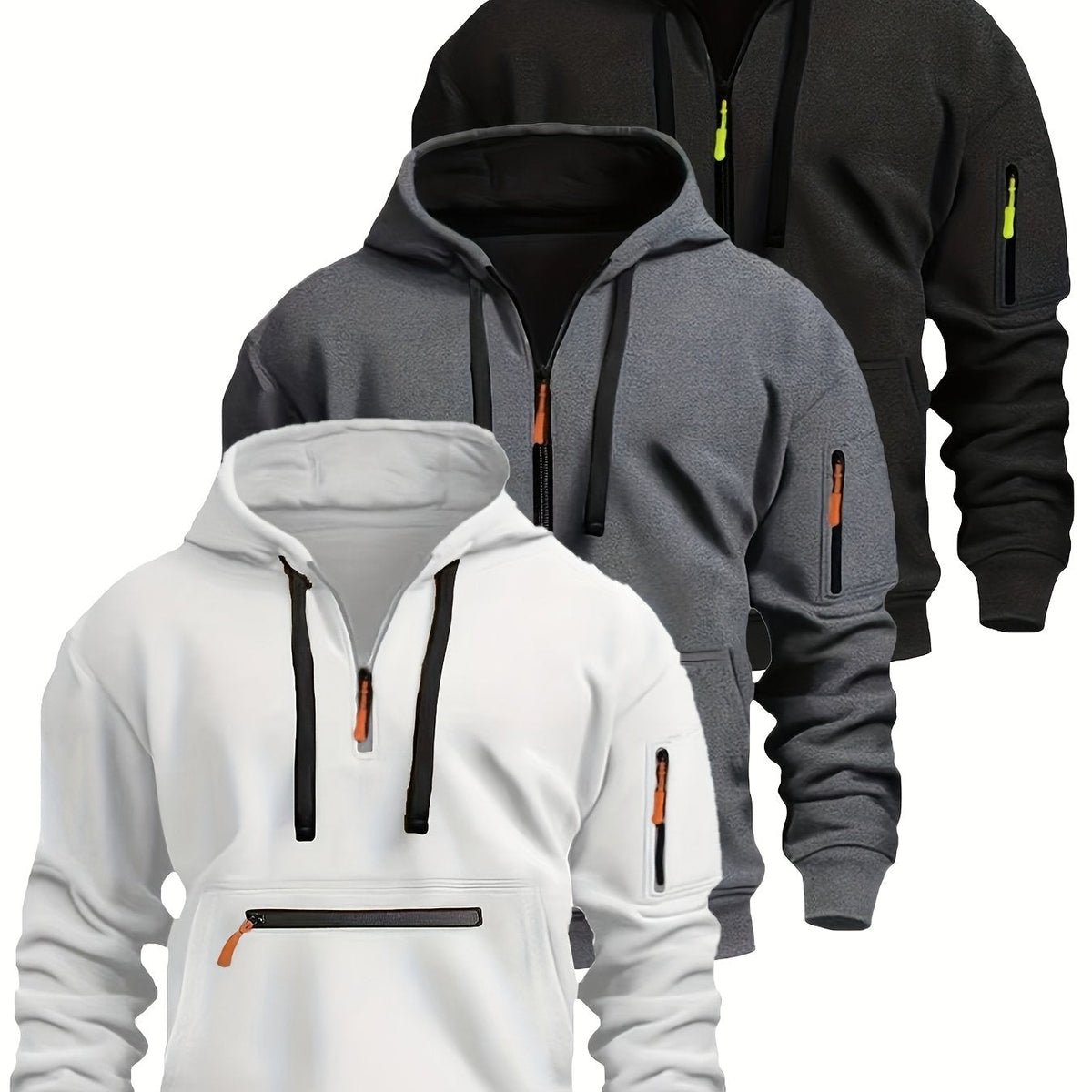 Herren Hoodie mit Reißverschluss und Taschen Kapuzenpullover