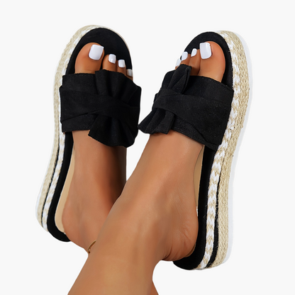 Damen Plateau Sandalen mit Schleife – Modische Sommer Slip-On Schuhe für Freizeit und Urlaub