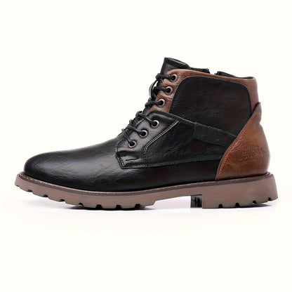Herren Stiefel Braun Schnürsenkel Reißverschluss Profilsohle