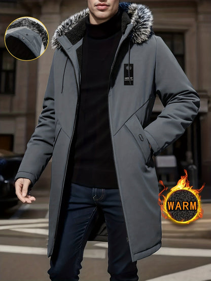 Herren Winterparka mit Kapuze und Kunstfellbesatz lang