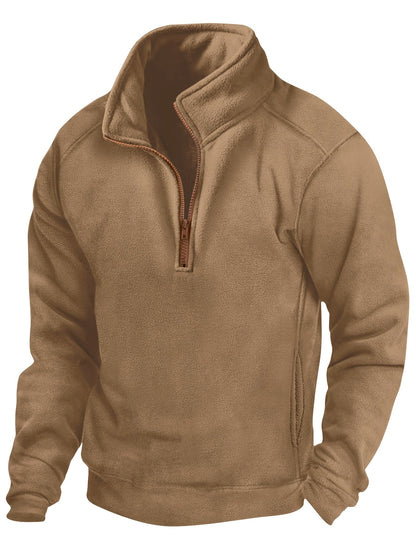 Fleece Pullover mit Stehkragen und kurzem Reißverschluss