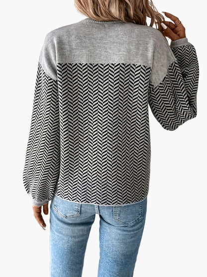 Damen Strickpullover im Casual Stil mit Hahnentritt-Muster – Perfekt für Freizeit & Alltag