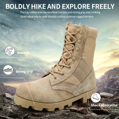 Stiefel Herren Beige Outdoor Schnürstiefel mit Reißverschluss Hoher Schaft