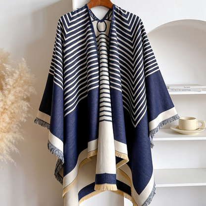 Damen Poncho Cape mit Streifenmuster – Eleganter Überwurf im klassischen Stil für vielseitige Outfits