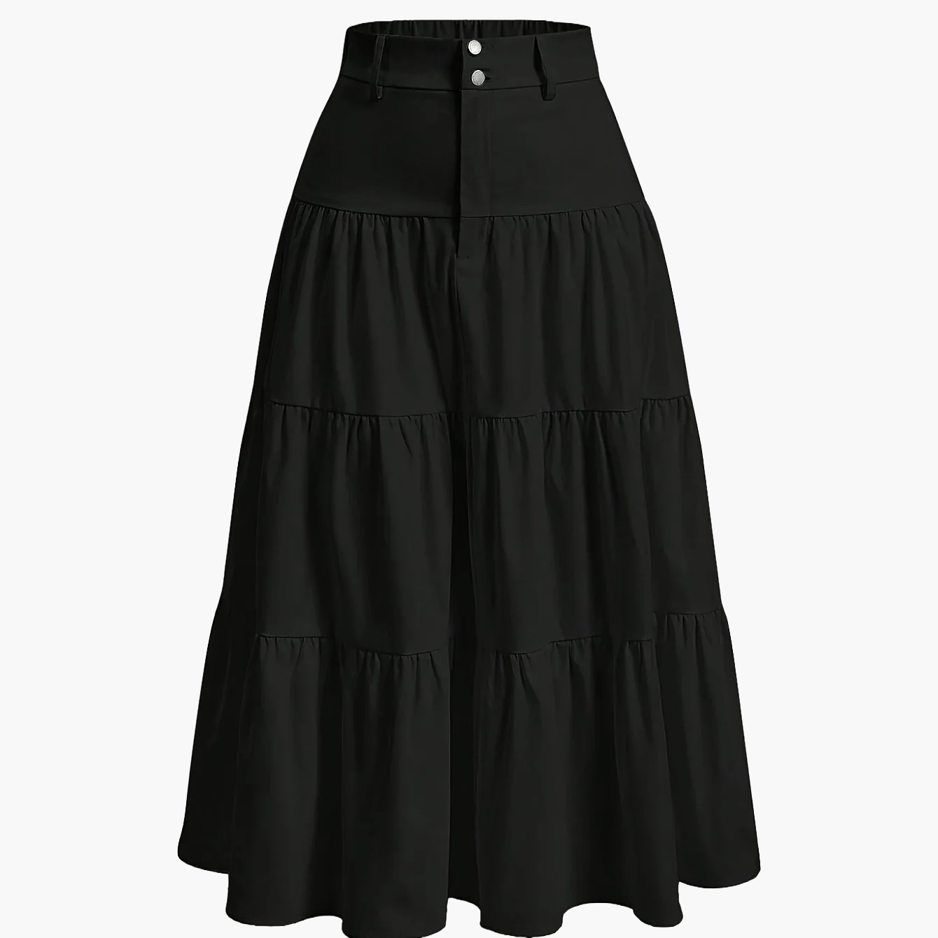 Damen Maxirock Elegant Stufenrock mit Hohem Bund für Alltag und Freizeit