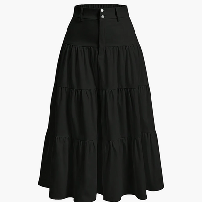 Damen Maxirock Elegant Stufenrock mit Hohem Bund für Alltag und Freizeit