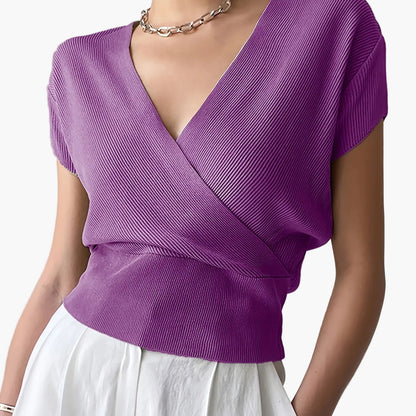 Damen Wickelshirt mit V-Ausschnitt – Eleganter Sommer Pullover Kurzarm für Freizeit & Büro