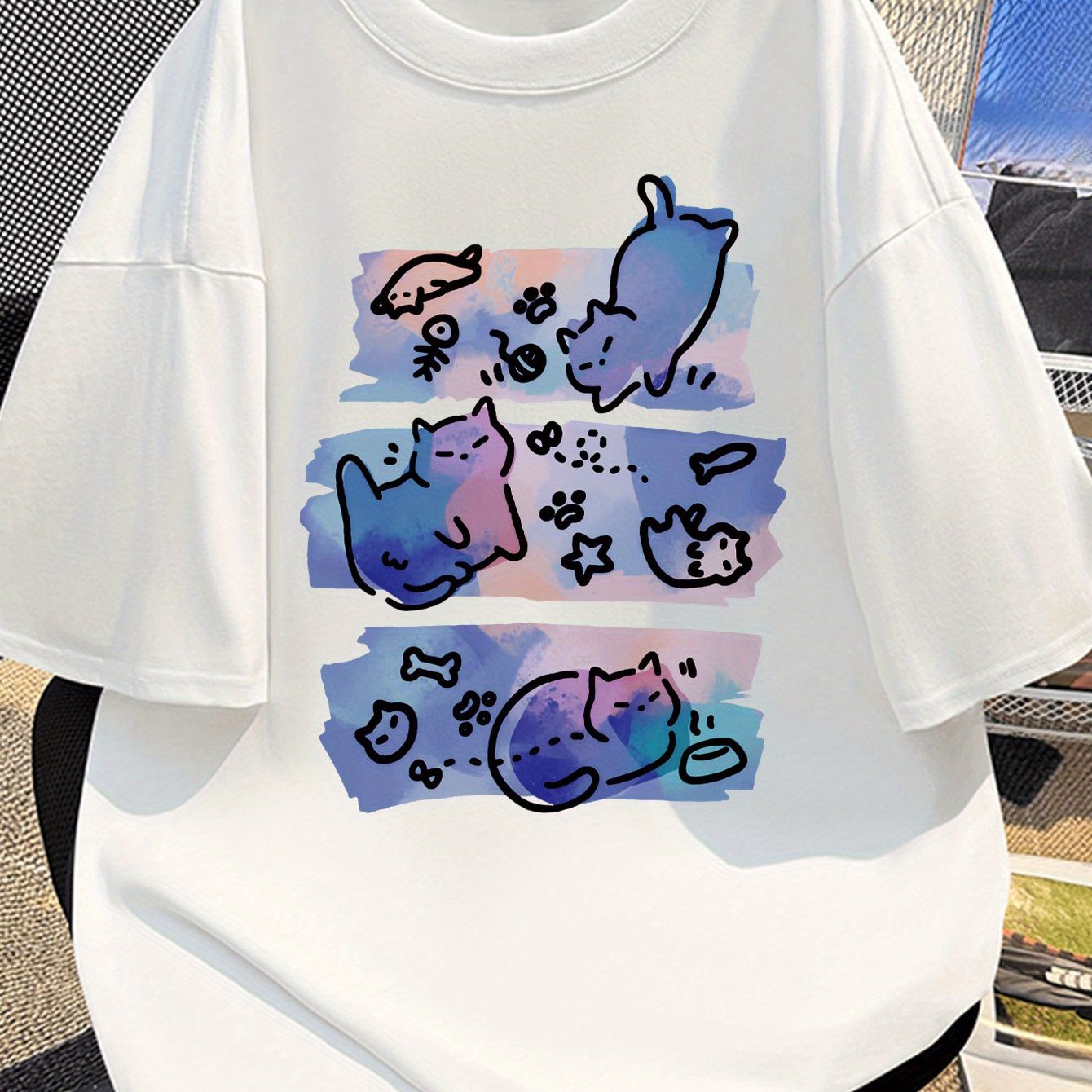 Damen & Herren Oversize T-Shirt mit verspieltem Katzen-Motiv – Kreativer Streetstyle