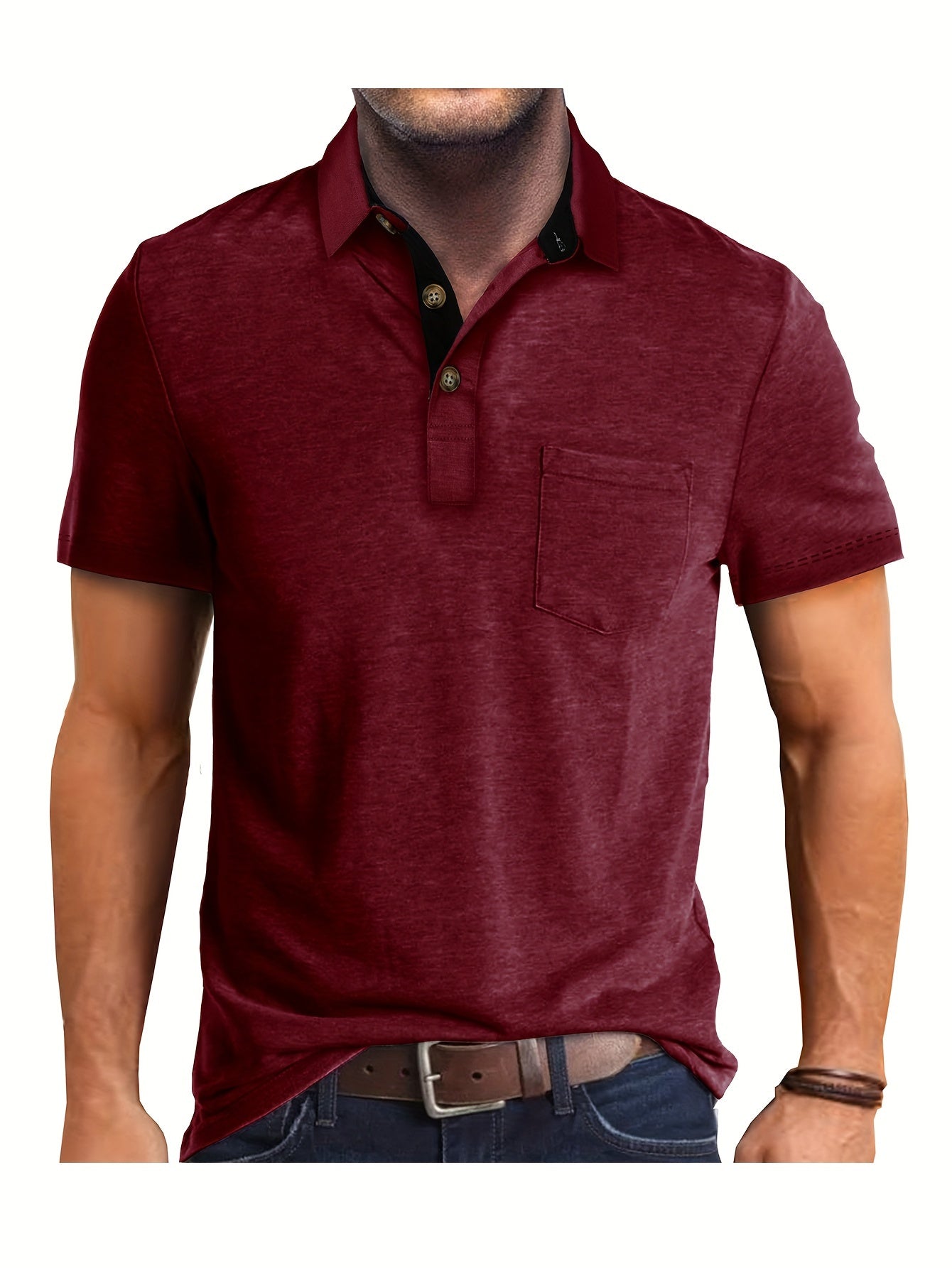 Herren Poloshirt mit Brusttasche und Kontrast-Kragen