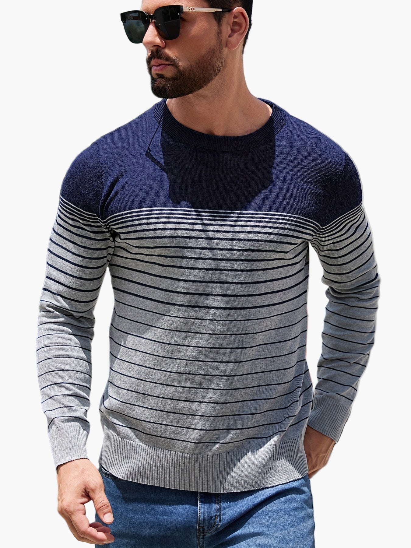 Herren Strickpullover mit Streifenmuster – Modischer Freizeit-Look für Alltag und Büro