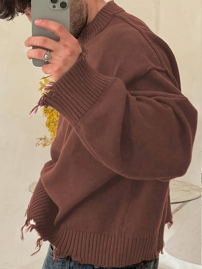 Unisex Distressed Pullover mit Rundhals Ausschnitt und Rippbündchen