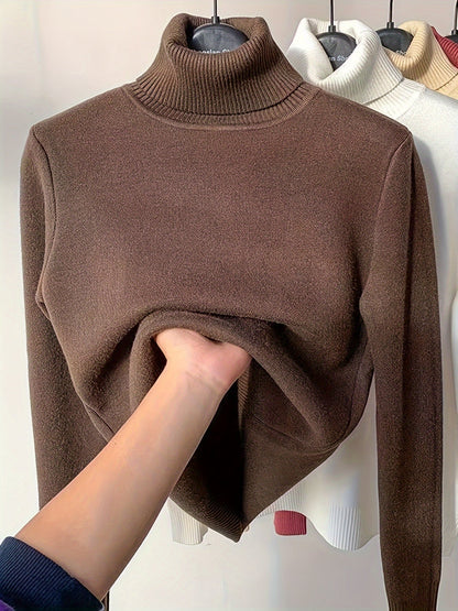 Damen Rollkragenpullover mit Plüschfutter – warm, Langarm