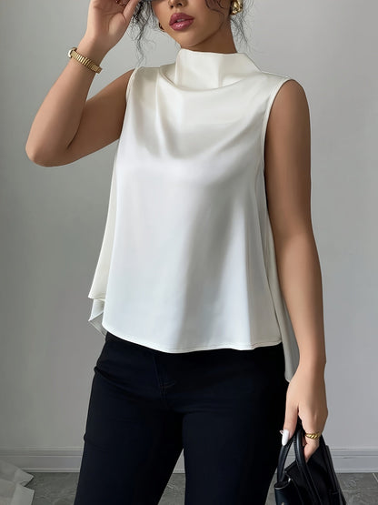 Damen Elegante Ärmellose Bluse mit Stehkragen und Falten-Design – Perfekt für Büro und festliche Anlässe