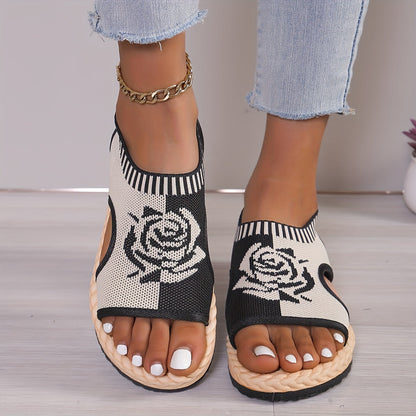 Damen Casual Sandalen mit Blumenmuster – Bequeme Sommerschuhe mit offener Zehenpartie