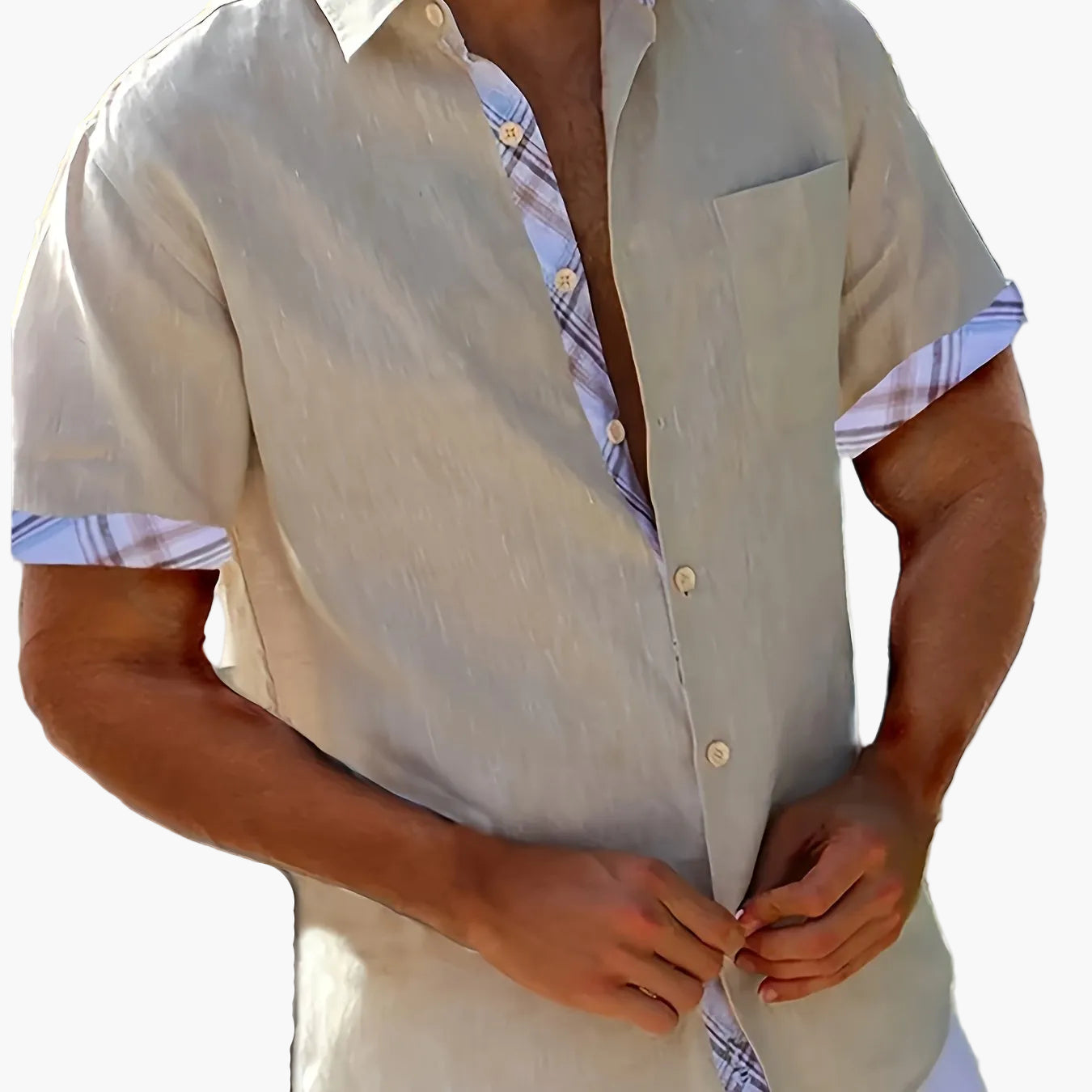 Herren Sommer Freizeithemd Kurzarm mit Kontrast-Details – Stilvoll für Urlaub und Alltag
