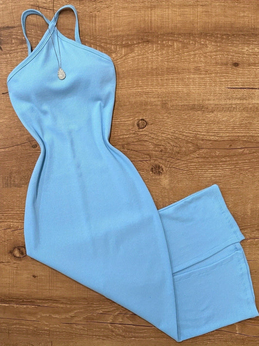 Damen Bodycon Midikleid mit Halterneck und eleganten Trägern – Figurbetontes Kleid für Alltag und Ausgehen